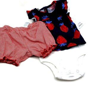 Carter's Matching Outfit Set Size 6m Red White Cute 3pc Strawberry Snap Children